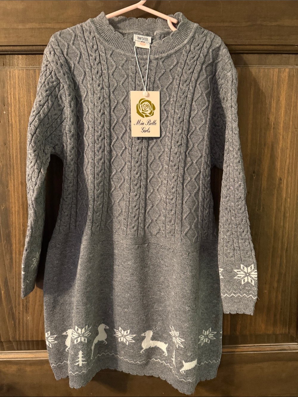 Mia Belle Girls Gray Cable-Knit Winter Dress